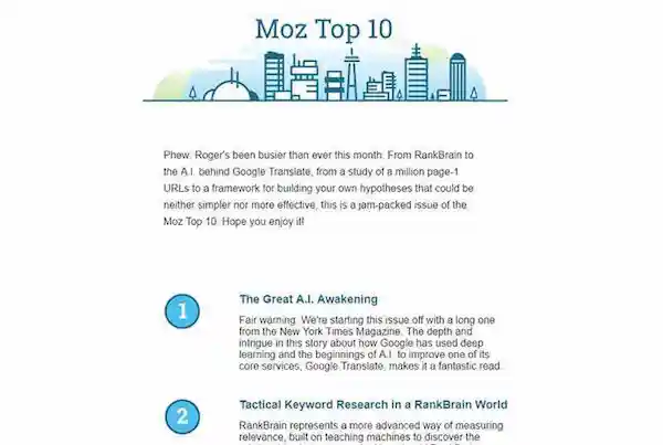 great newsletter examples-Moz Top 10