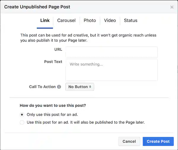 Create Facebook Unpublished Post