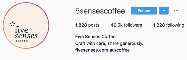 Instagram bio exemplos 5sensecoffee