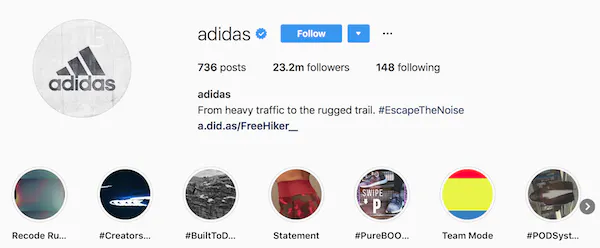 Instagram bio exemples ADIDAS