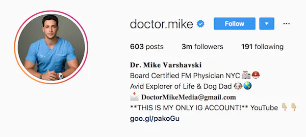 インスタグラムのバイオ例 doctor.mike