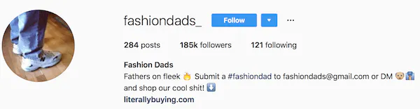 Ejemplos de bio de Instagram fashiondads_