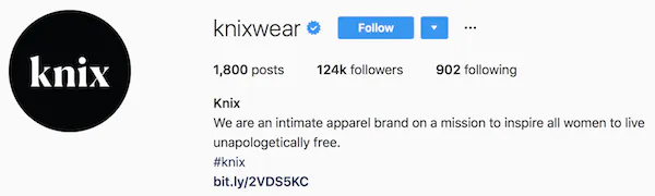 Instagram bio exemplos knixwear
