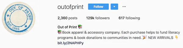 Instagram bio exemplos outofprint