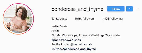 Instagram bio exemples ponderosa_and_thyme