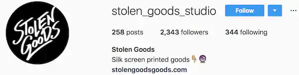 Instagram bio examples stolen_goods_studio