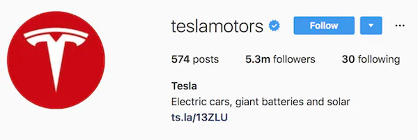 Instagram Bio-Beispiele Teslamotoren