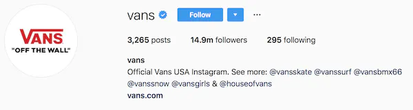 Instagram bio exemples VANS