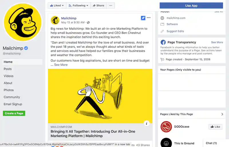 Facebook page examples Mailchimp