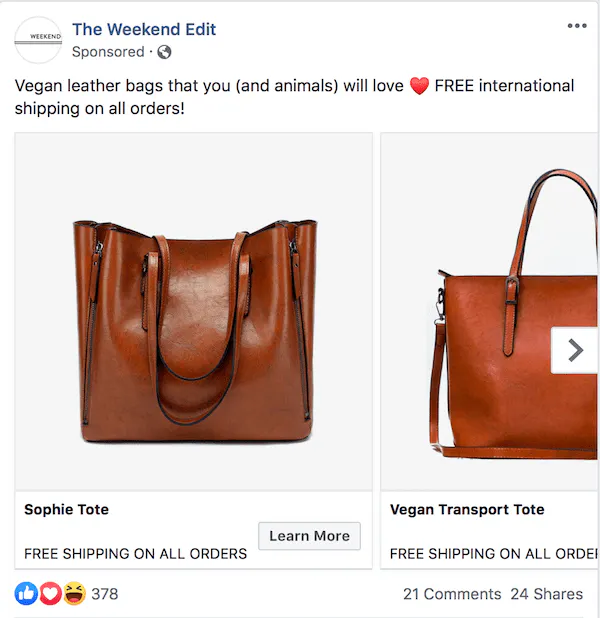 L'esempio dell'annuncio Weekend Modifica Facebook