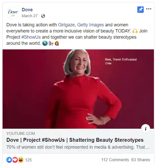 Vídeo de marketing de Dove no Facebook