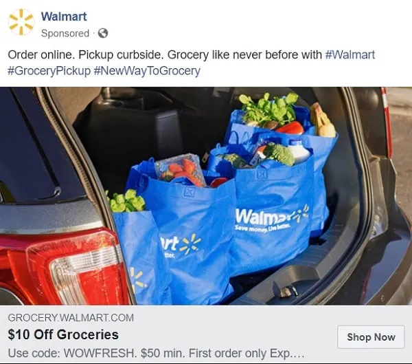 Annuncio di Walmart su Facebook
