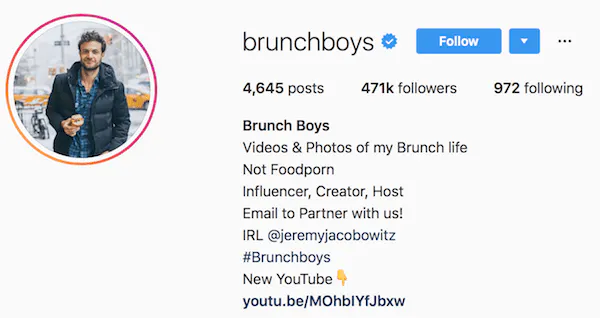 Exemplos biográficos de brunchboys Instagram