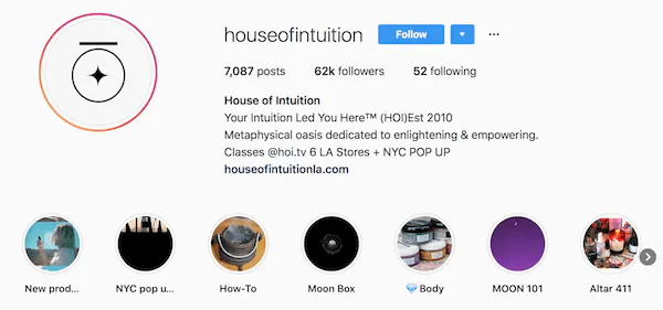 Instagram bio exemplos houseofintuition