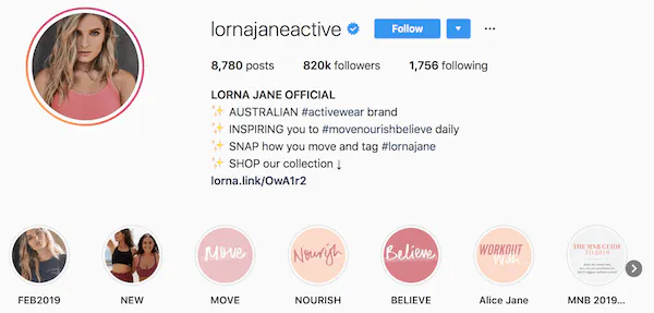 Ejemplos de la biografía de Instagram lornajaneactive