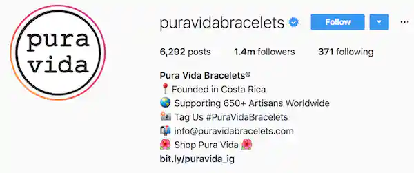Instagram bio examples puravidabracelets