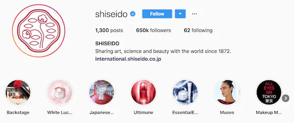 Instagram bio exemplos shiseido