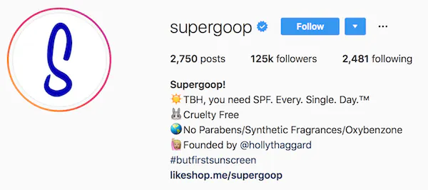 Instagram bio exemplos supergoop