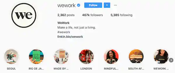 Instagram bio examples wework
