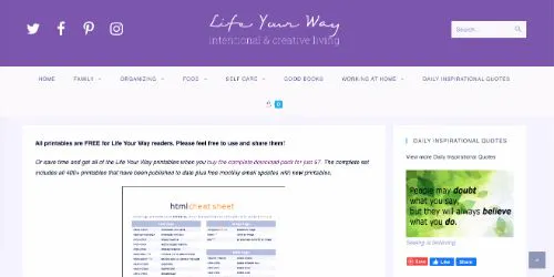Life Your Way - Folha de trapaça HTML para Bloggers