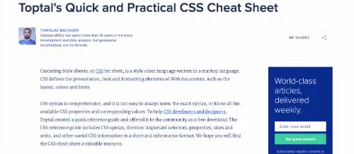 Toptal - Foglio riassuntivo CSS rapido e pratico