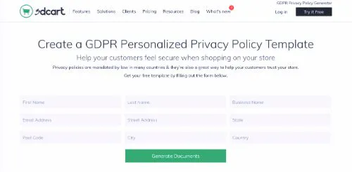 Generadores de políticas de privacidad gratis: 3dCart