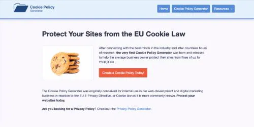 Générateurs gratuits de politique de confidentialité : Générateur de politique en matière de cookies