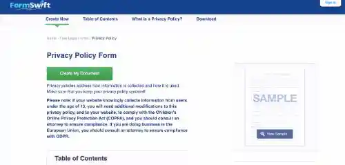 Generatori di Informativa sulla privacy gratuita: FormSwift
