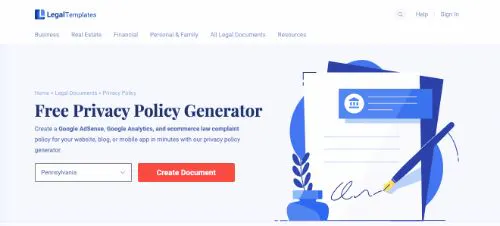 Générateurs gratuits de politique de confidentialité : LegalTemplates