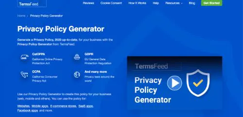 Generadores de política de privacidad de pago: TermsFeed