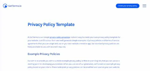 Modèles de politique de confidentialité :  Conditions d'utilisation.io