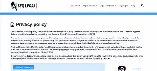 Privacy Policy Templates:  SEQ Legal