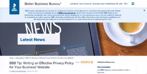 Tutoriais & Guias de Política de Privacidade: Better Business Bureau