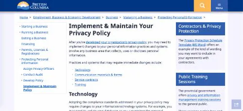 Tutoriels et guides sur la politique de confidentialité : Gouvernement de la Colombie-Britannique