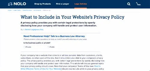 Tutoriais & Guias de Política de Privacidade: Nolo