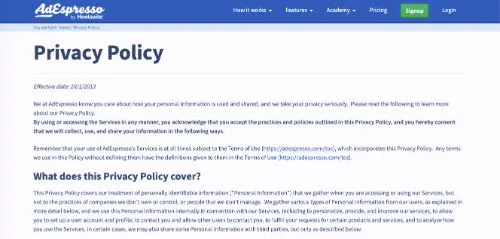 Privacy Policy Examples: AdEspresso