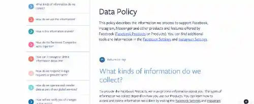 Esempi di politica sulla privacy: Facebook