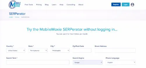 Las mejores herramientas gratuitas de SEO: Moxie SERPerator móvil