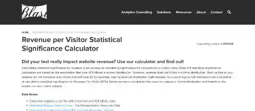 Blast’s Revenue per Visitor Statistical Significance Calculator