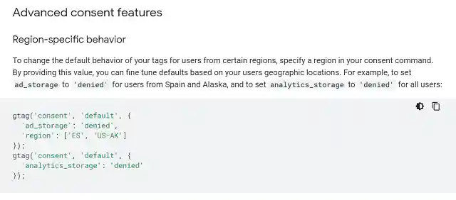 Configurações para comportamento específico da região no Google