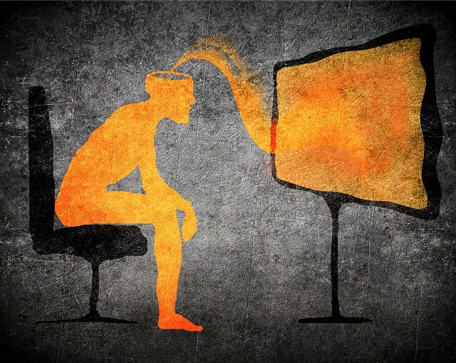 Graphic depicting a person watching television absorbing subliminal messaging