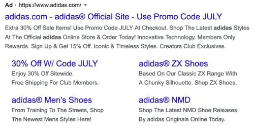 Exemple d'appel à l'action Adidas