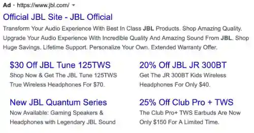 JBL call to action example