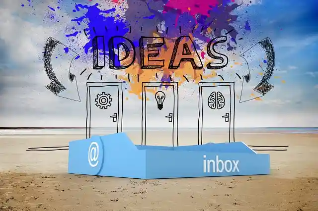 Email inbox with ideas graphic (flow of ideas concept)