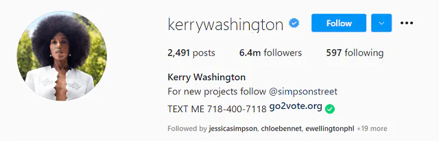 Cuenta de Instagram de Kerry Washington