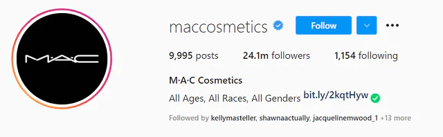Mac Cosmetics Instagram account