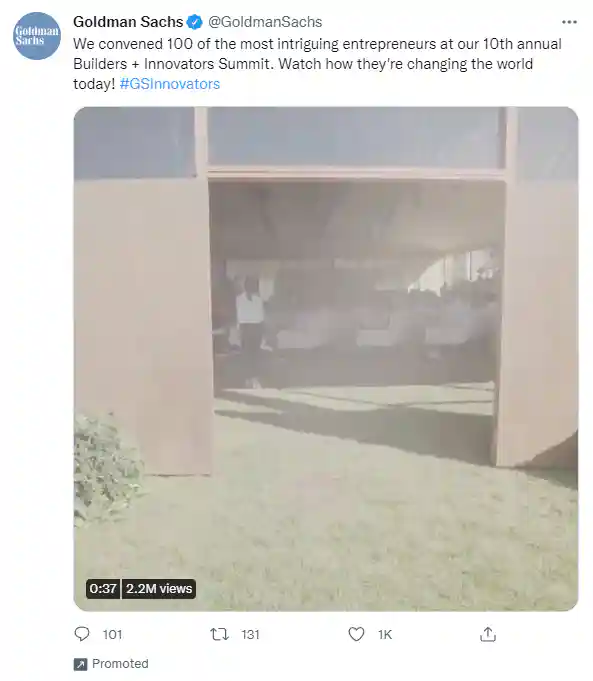 Goldman Sachs Twitter screenshot of promoted post
