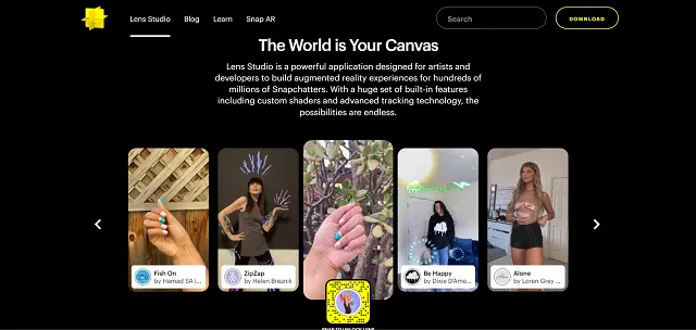 Captura de pantalla de Snapchat Lens Studio