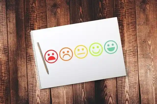 Smiley faces on a notepad illustrating varying degrees of happiness or satisfaction