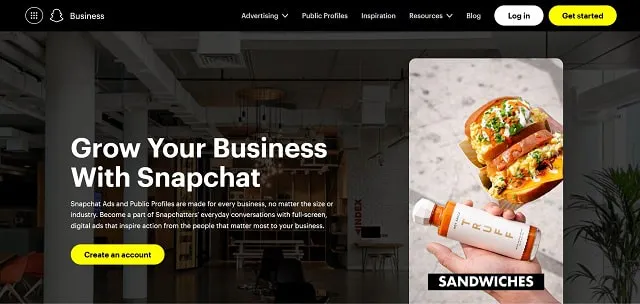 Captura de pantalla de Snapchat para empresas